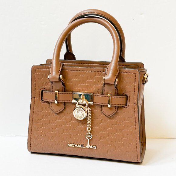 Michael Kors Hamilton XS MINI Satchel Shoulder Crossbody Bag MK Embossed Brown - Picture 5 of 16